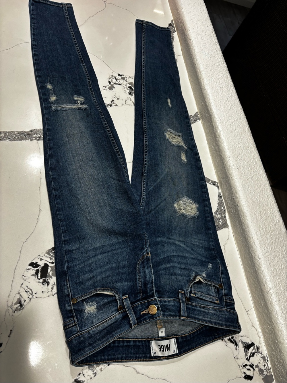 PAIGE Dark Blue Distressed Skinny Jeans